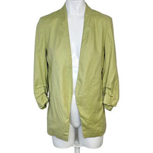 Aritzia Babaton Power Hip  Blazer Linen Lyocell Size 0 Ruched Sleeve Open Front